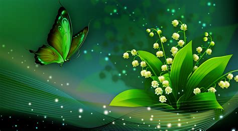 Download Green Butterfly Lily Of The Valley Artistic Flower Wallpaper