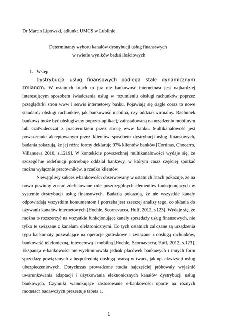 PDF Determinanty wyboru kanałów dystrybucji usług finansowych w