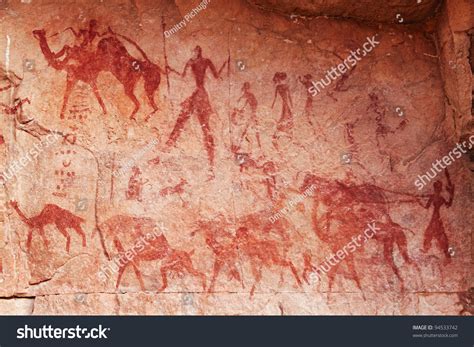 Famous Prehistoric Rock Paintings Of Tassili N'Ajjer, Algeria Stock ...