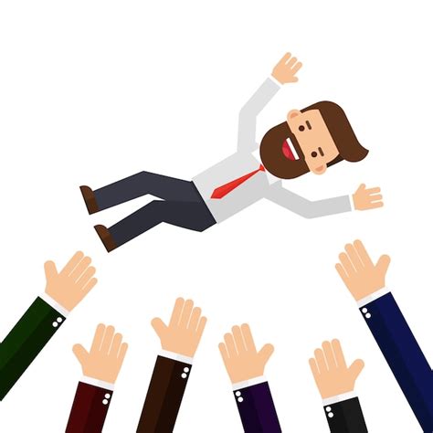 Premium Vector Businessman Get Thrown Into The Air By Coworkers