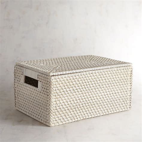 Lombok White Medium Wicker Lidded Basket In 2020 Wicker Basket With