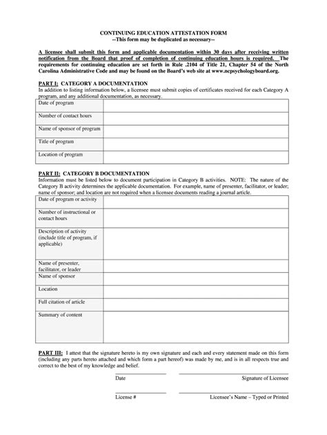 Fillable Online Ncpsychologyboard Continuing Education Attestation Form