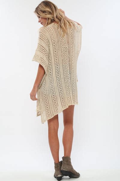 Goddis Summer Knit Poncho V Neck Sheer Stripe Detail Loose Boho Beach