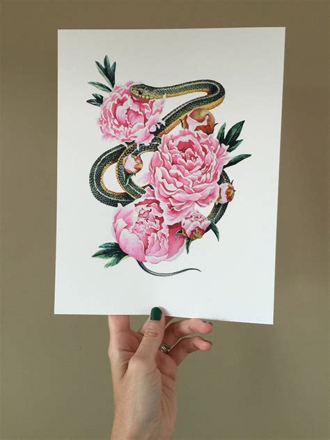 Garter Snake With Peonies Etsy