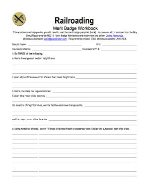 Fillable Online skcbsa Railroading Merit Badge Workbook - skcbsa Fax ...