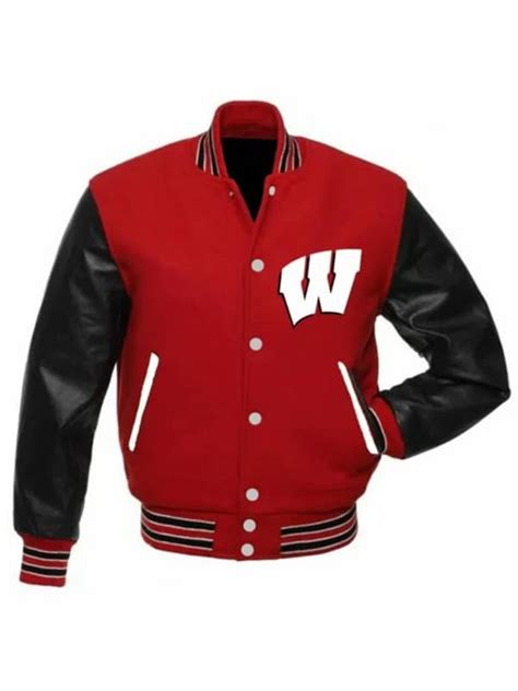 Shop Ncaa Team Wisconsin Badgers Varsity Jacket Leather Jacketz