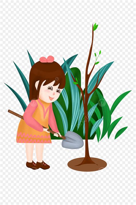 Ilustración De Personaje De Arbor Day Niña Pequeña Plantando árboles