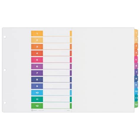 Avery Ready Index 11 X 17 12 Tab Binder Dividers Customizable Table