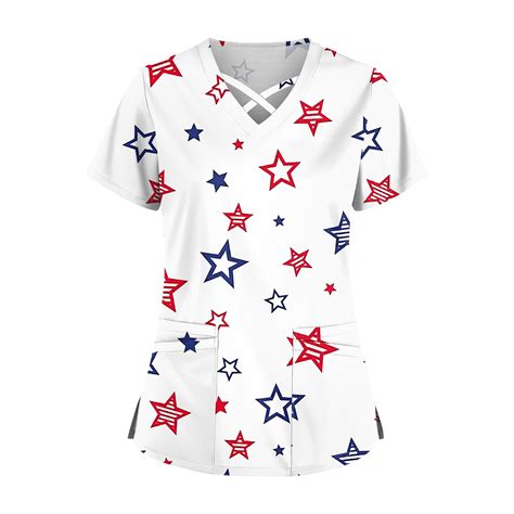 Dorkasm 4th Of July Scrub Tops For Women Independence Day Usa Flag