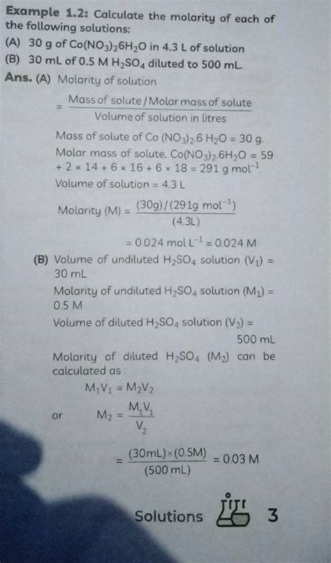 Example Calculate The Molarity Of Each Of The Following Solutions