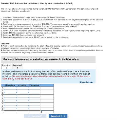 Solved Exercise 4 16 Statement Of Cash Flows Directly From