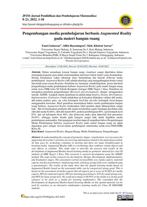 Pdf Pengembangan Media Pembelajaran Berbasis Augmented Reality Pada Materi Bangun Ruang