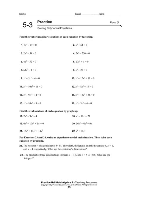 Solving Polynomial Equations Worksheet Printable Word Searches