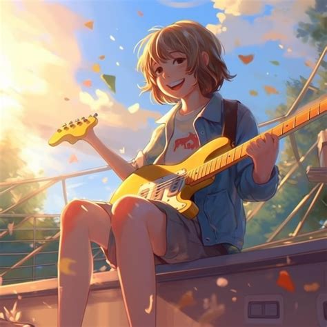 Premium Ai Image Woman Anime Character Lady Playing Guitar