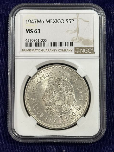 Mexico Mo Silver Pesos Cuauhtemoc Ngc Graded Ms Cinco S P