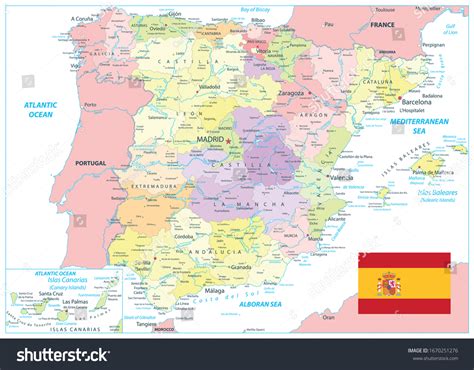 detailed political map spain isolated  stock vector royalty