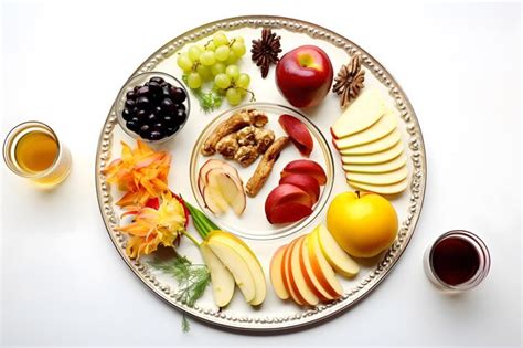 Premium Ai Image Rosh Hashanah Seder Plate With All The Traditional