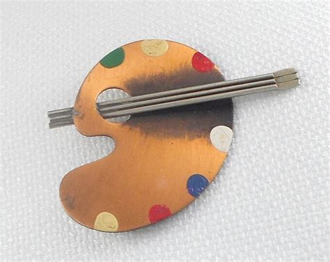 Vintage Rebajes Copper Painter Palette Brooch Pin Eames Era Rebajes