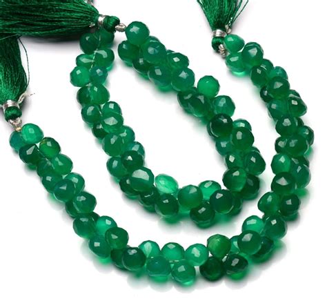 Natural Gemstone Green Onyx Faceted 8 To 9MM Size Onion Shape Beads 8