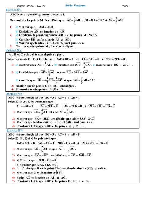 Calcul vectoriel dans le plan Exercices non corrigés 6 AlloSchool