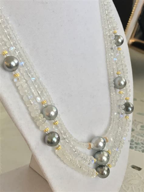 Cultured Tahitian Pearl Moonstone White Topaz And K Yellow Gold