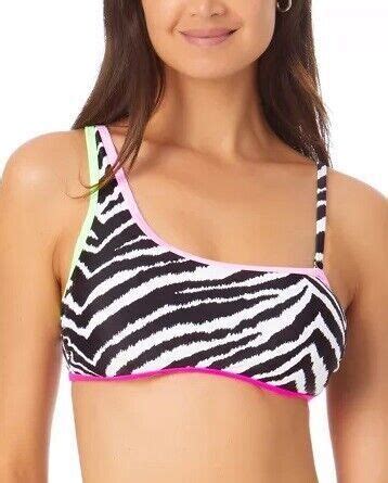 California Waves BLACK WHITE PRINT Juniors Asymmetric Bikini Swim Top