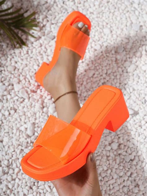 New Arrival Summer Fashion Pvc Women High Heel Slipper Minimalist Orange Stiletto Black Jelly