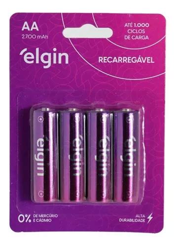 Pilha Recarregável Aa Pequena 2700mah Elgin Blister C 4 Unid