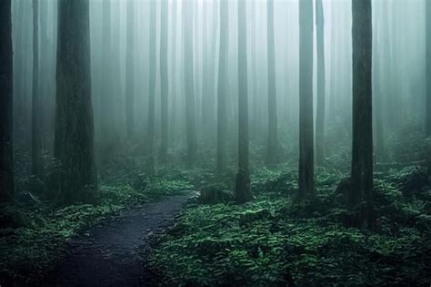 Premium Photo Gloomy Spooky Foggy Dark Forest Landscape Surreal