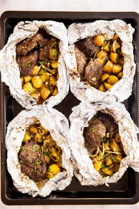 Garlic Butter Steak And Potato Foil Packets Savory Nothings