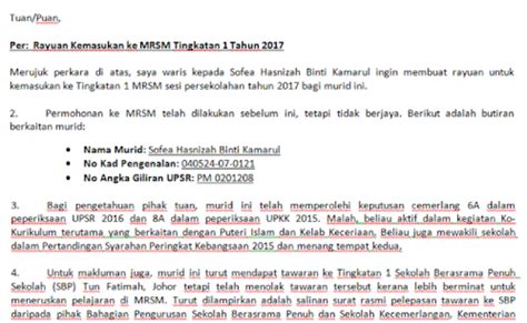 Contoh Surat Rayuan Mrsm Contoh Surat Rayuan Sekolah Mrsm Elizabeth