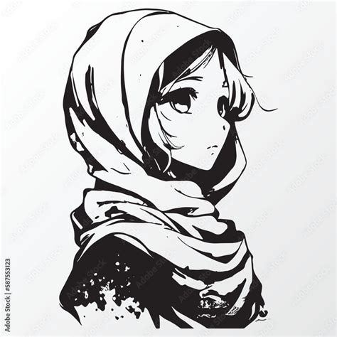 Cartoon hijab young girl character sketch in anime style Stock Vector ...