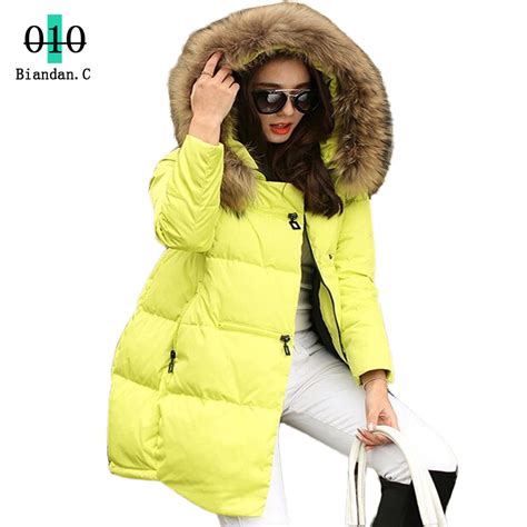 Winter Women Jacket Long Down Cotton Coat Super Large Collar Parka