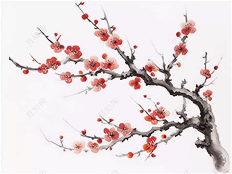 中国风古风水墨梅花手绘梅花素材插画腊梅植物树枝ai绘画 觅知网