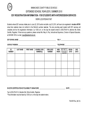 Fillable Online ESY REGISTRATION INFORMATION FOR STUDENTS WITH