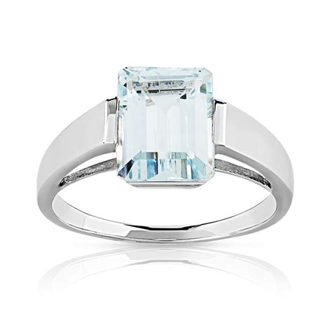 Bague Or Blanc Aigue Marine Rectangulaire Maty