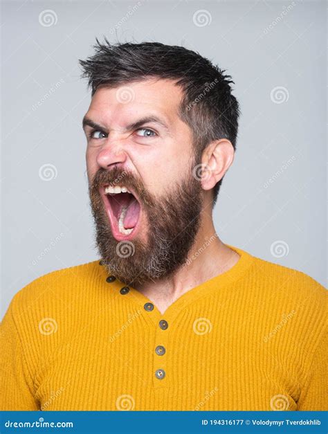 Scream Stressful Face Expression Angry Barber With Long Beard And Moustache In Barbershop