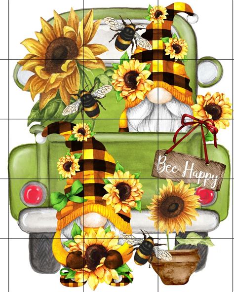 Bee Happy Sunflower Gnome Sublimation Transfer Spring Sublimation Transfer Sunflowers Gnomes