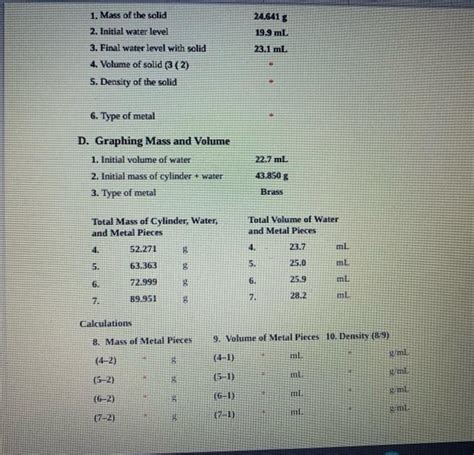 Solved Team Instructor Report Sheet Lab Density And Specific Chegg