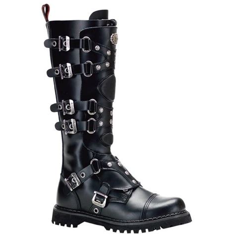 Demonia Gravel 22 In Black Leather With 1 14 Heels And 6 Buckle Knee