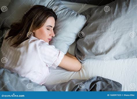 Good Night or Morning Concept - Beautiful Woman Sleeping in Her Bed Stock Image - Image of ...