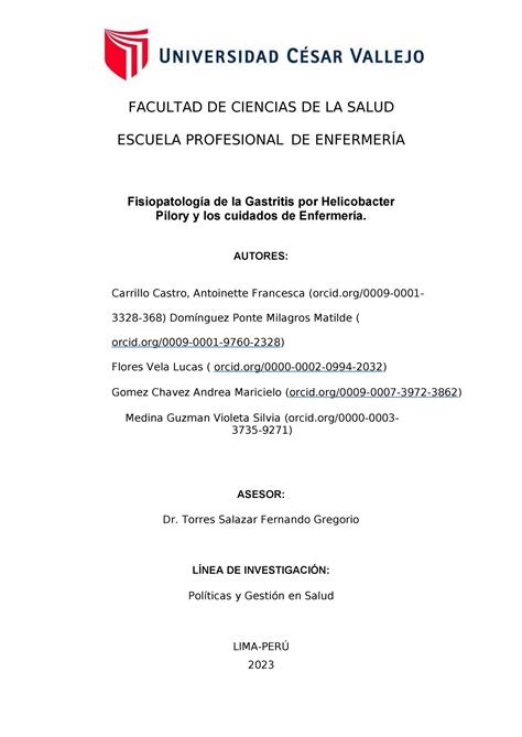 Gastritis Por Helicobacter Pilory Y Cuidados De Enfermeria Foro Fisio