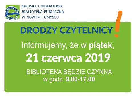 Zmiana godzin pracy biblioteki w piątek MiPBP Nowy Tomyśl