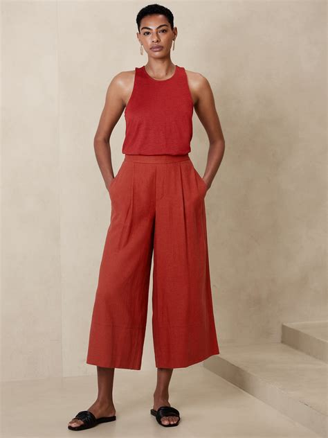 Linen Blend Wide Leg Cropped Pant Banana Republic Factory