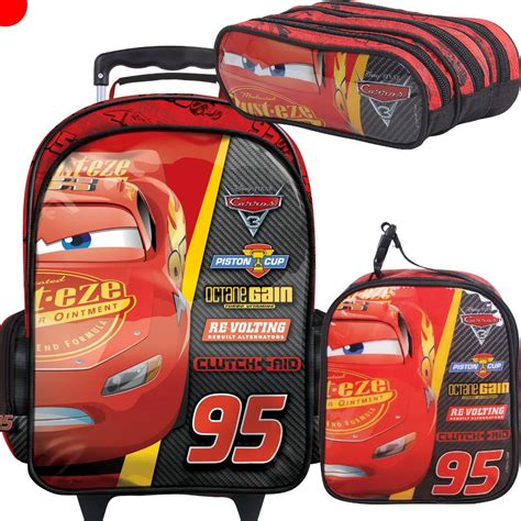 Kit Mochila Rodinha Lancheira Estojo Carros 3 Mcqueen R 529 90 Em