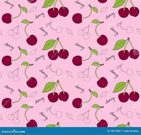 Hand Drawn Cherries Seamless Pattern Stock Vector Illustration Of