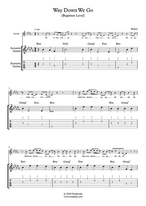 Way Down We Go Beginner Level Acoustic Guitar With Band Kaleo Guitar Tabs And Sheet Music