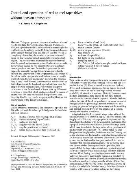 PDF Control And Operation Of Reel To Reel Tape Drives Without Tension