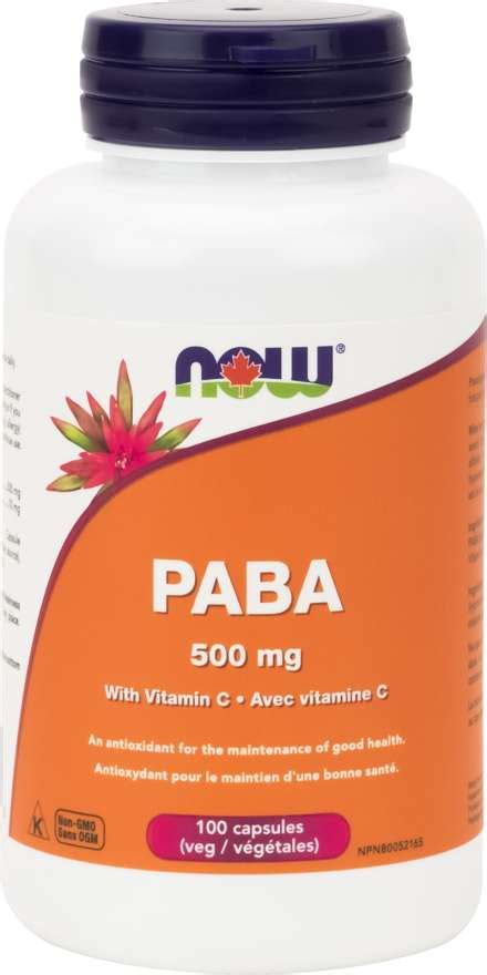 Now Paba 500 Mg With Vitamin C 100 Vegi Caps Your Health Food Store