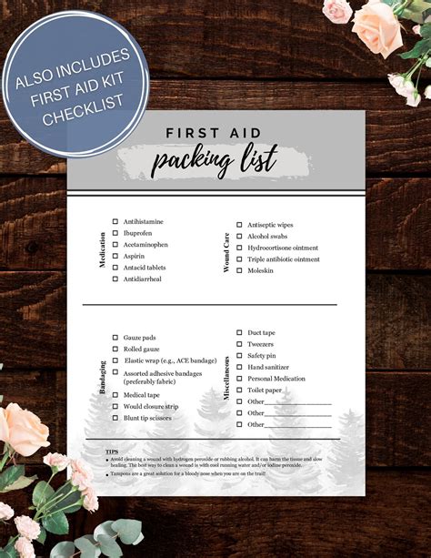 Backpacking Trip Packing List Printable Packing Checklist First Aid Kit ...